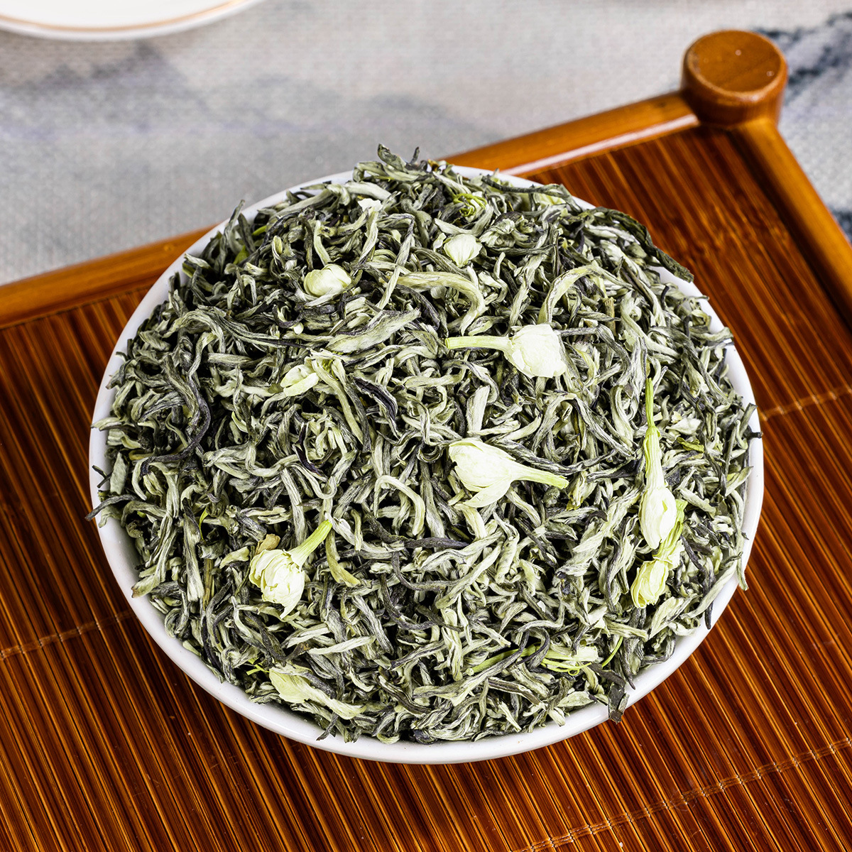 Loose jasmine tea leaves