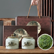 Wooden tea gift box and ceramic tea jars
